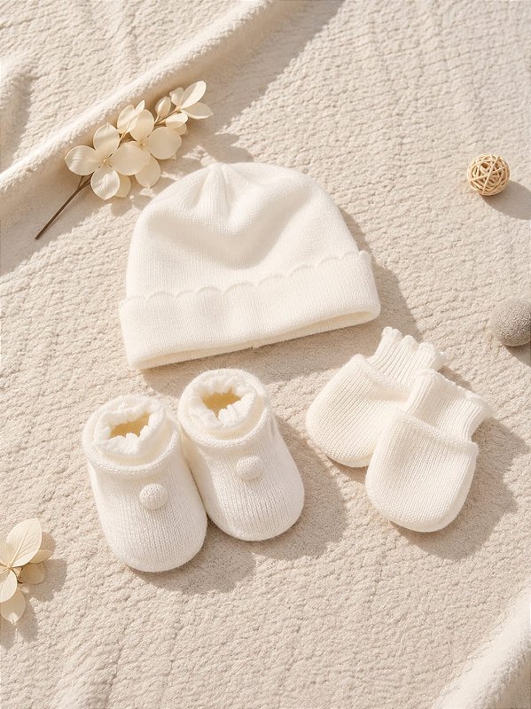 Kit Bebê Recém Nascido Rn Gorro Luva Sapatinho Pimpolho - Vanila