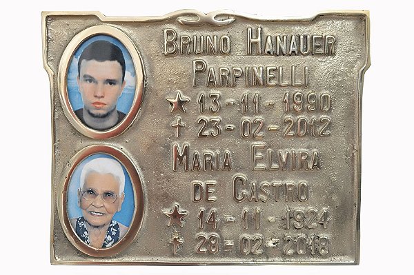 Placa Para Túmulo Bronze 20x25 Duas Fotos