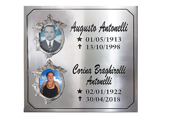 Placa em Inox com (2) duas fotos 30x30