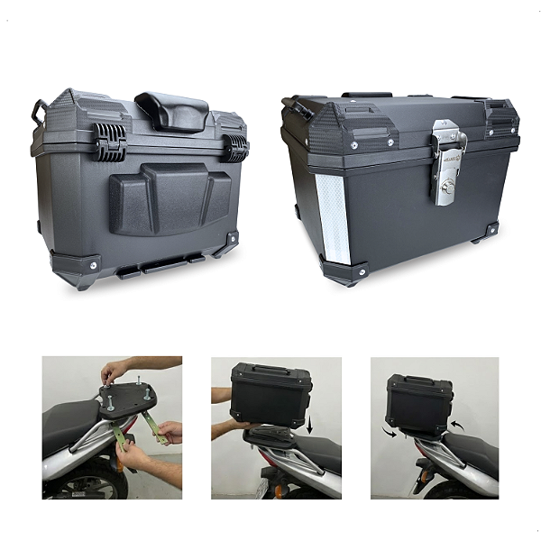 Baú Bauleto Plastico Abs Traseiro 45l Universal Preto Preto