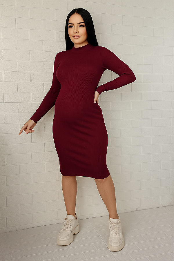 Vestido Alice - Vestido midi manga longa canelado ribana inverno
