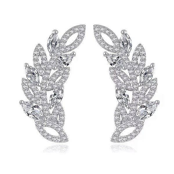 Brinco Earcuff Noiva Cleo - com folhas em zircônias