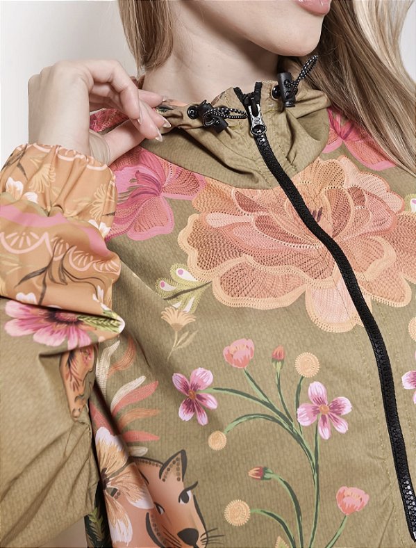 Jaqueta feminina corta vento florida onça