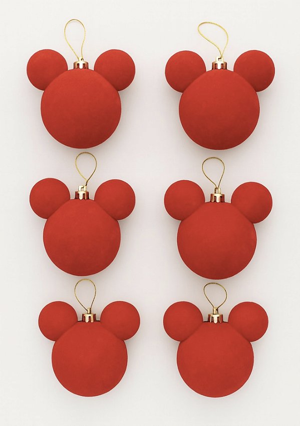 Kit com 6 bolas de natal mickey disney vermelhas aveludadas