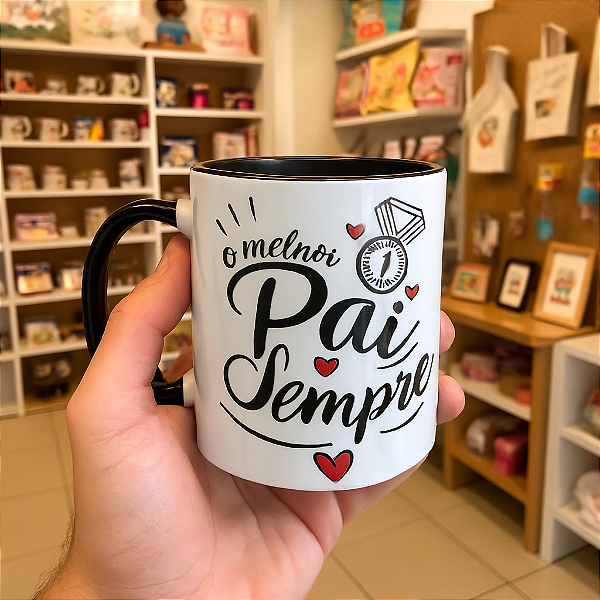 Caneca Personalizada  De Cerâmica Branca Com Interior, Alça e Borda Preta 325m