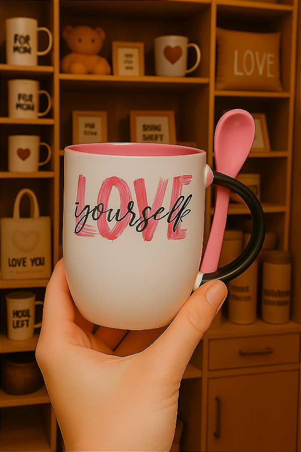 Caneca Mágica Com Colher Rosa Personalizada kit com 12 unidades