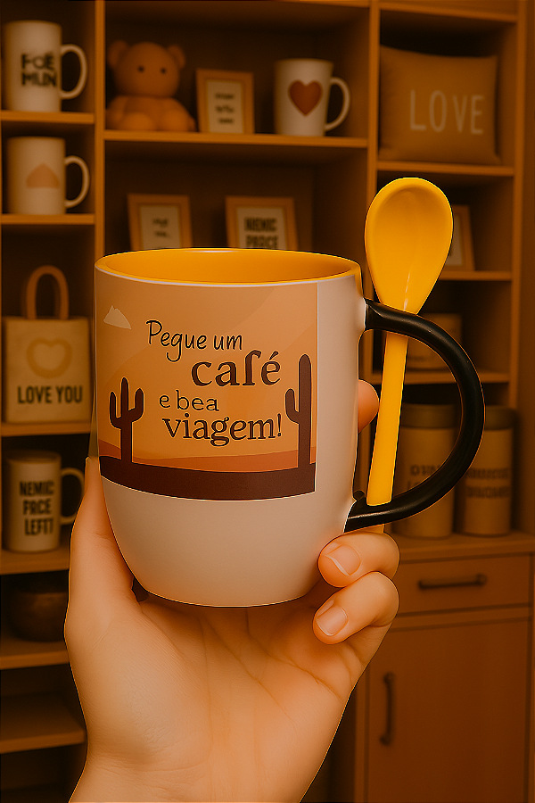 Caneca Mágica Com Colher Amarelo  Personalizada kit com 12 unidades