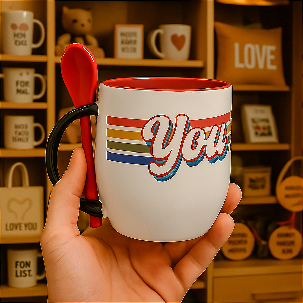 Caneca Mágica Com Colher Vermelha Personalizada kit com 12 unidades