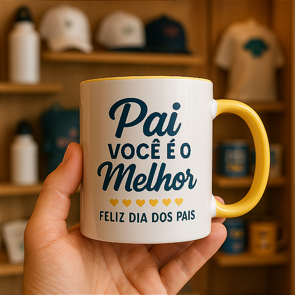 Caneca Personalizada com Alça e Interior Amarelo – 325 ml