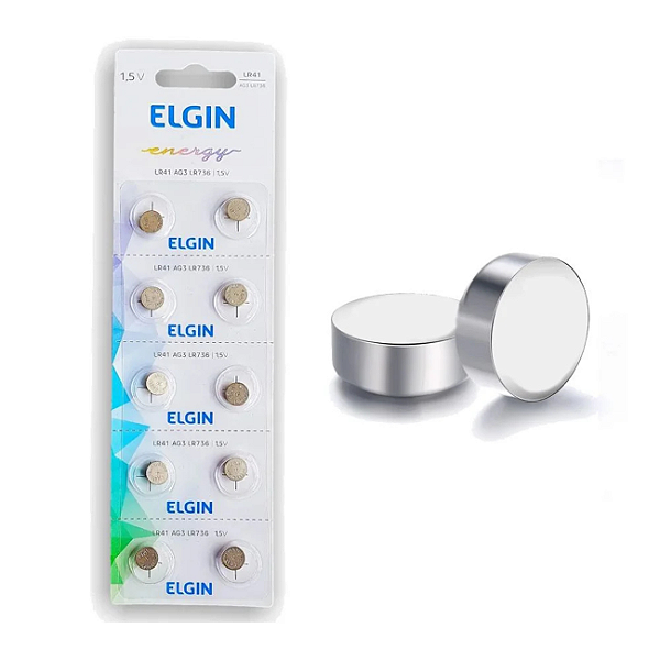 Bateria Alcalina Elgin LR41/AG3 Blister com 10 Unidades