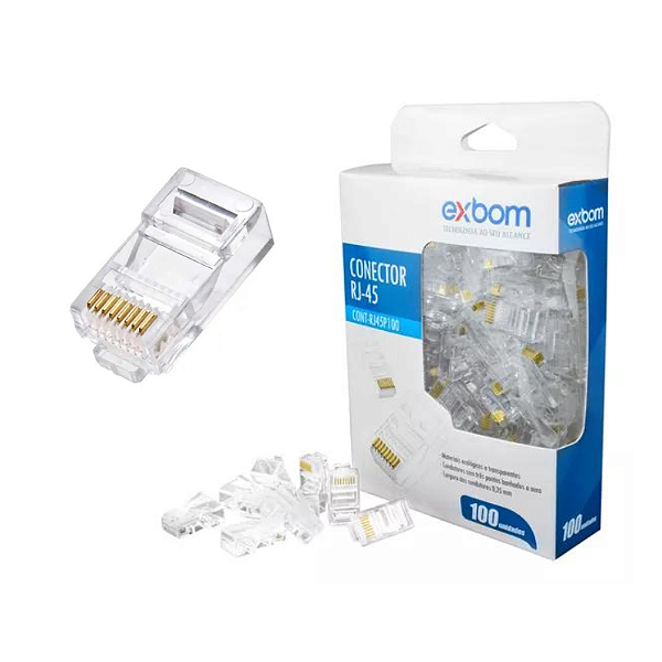 Kit C/ 5 Caixas de Conector RJ45 Exbom CONT-RJ45P100 500pçs