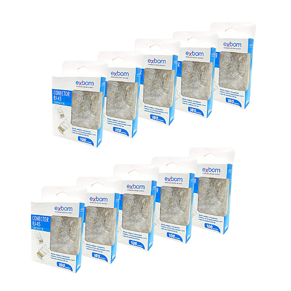 Kit C/10 Caixas de Conector RJ45 Exbom CONT-RJ45P100 1000pçs
