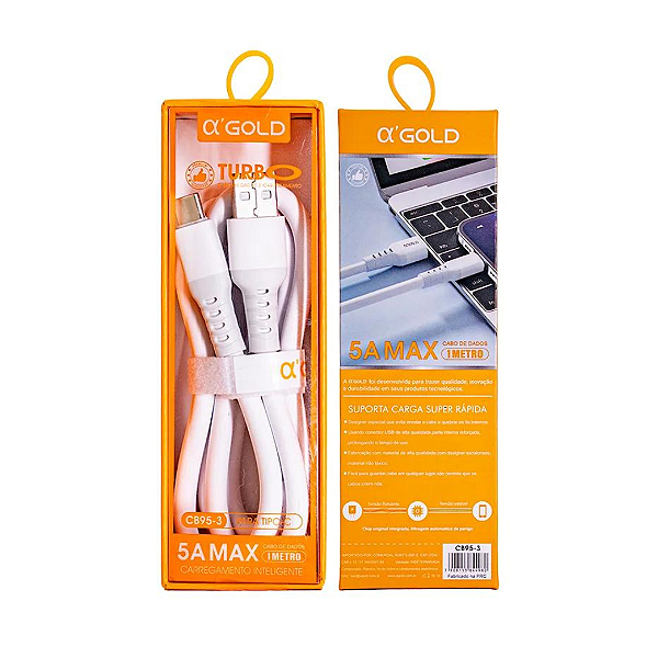 Cabo De Carga Rápida Turbo Power Usb Tipo C A'gold 5A Max