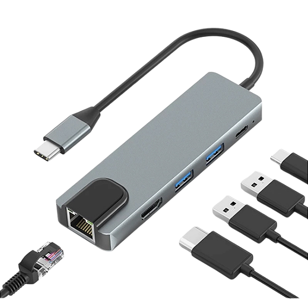 HUB 5 PORTAS KAPBOM KA-6050 2X USB/ RJ45/ HDMI/ TIPO C