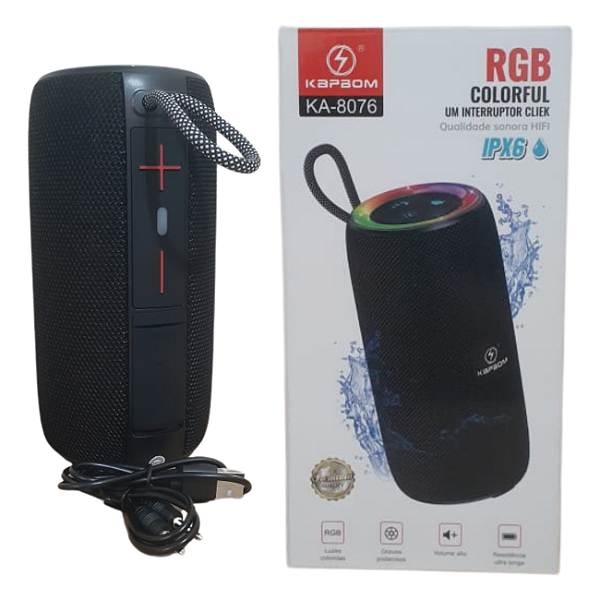 CAIXA DE SOM BLUETOOTH KAPBOM KA-8076 LED RGB 10W