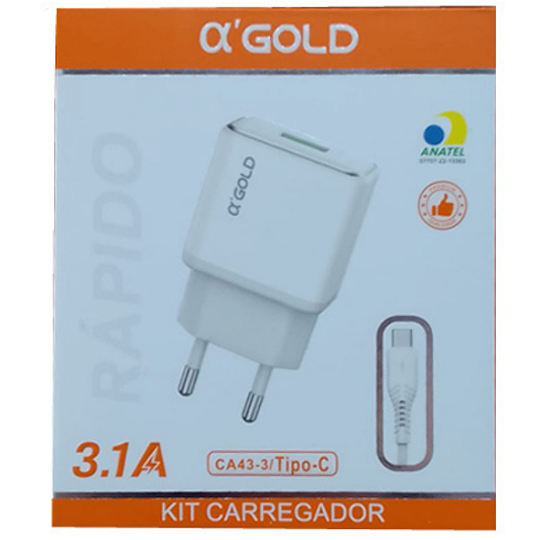 CARREGADOR CELULAR TIPO C AGOLD CA43-3 3.1A