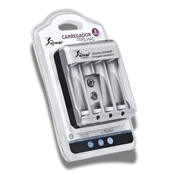 CARREGADOR DE PILHA / BATERIA KNUP KP-511B AA/AAA/9V