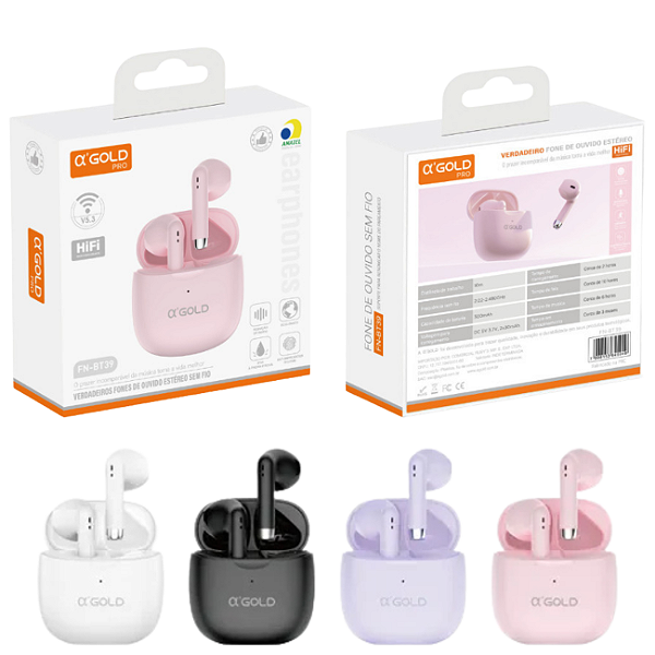 Fone De Ouvido Bluetooth In-ear S/Fio A'gold Fn-bt39 Cores