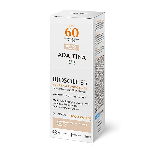 Biosole BB Cream com FPS60 - 12hs de proteção | Cor Bianco 15 - Toque seco e alta cobertura -  Ada Tina