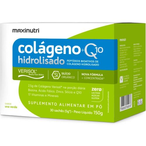 Colágeno 2 em 1 Hidrolisado Verisol com CO Q10 Sabor Uva Verde - Maxinutri
