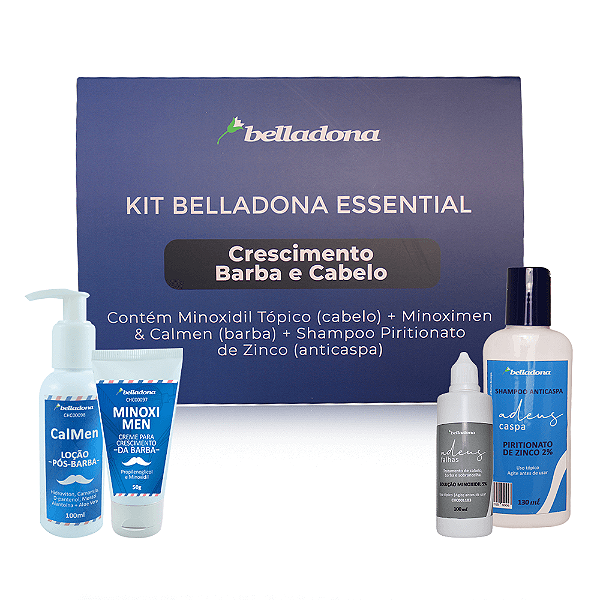 Kit Belladona Essential Crescimento Barba e Cabelo - 4 produtos com Caixa Gaveta