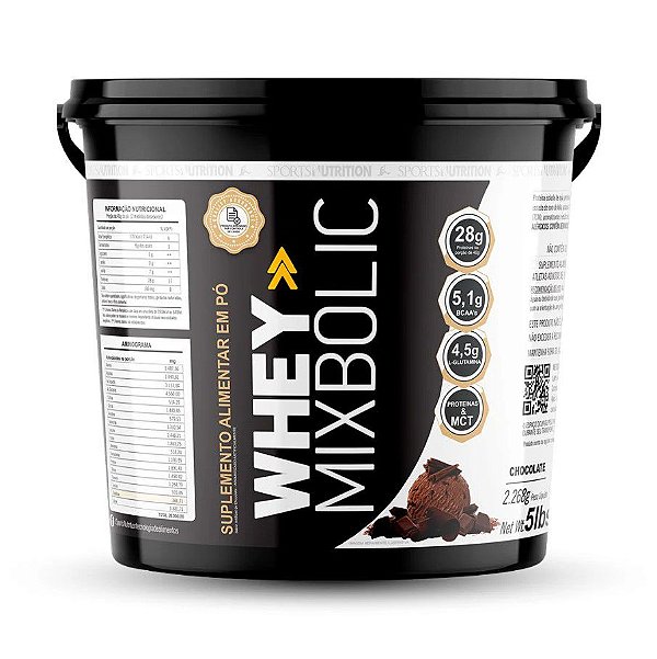 Whey Mix Bolic - 28g de Proteínas por dose - Sabor Chocolate 2,268kg - Sports Nutrition
