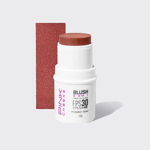 Blush, Sombra e Batom Stick All in One – FPS30 Cor: Bronze Carioca - Pink Cheeks