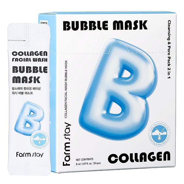 Pack de Máscara Facial Microbolhas - Wash Bubble Colágeno 20un - Farmstay