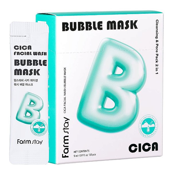 Pack de Máscara Facial Microbolhas - Wash Bubble Cica 20un - Farmstay