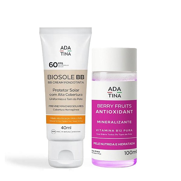 Protetor Solar Biosole BB Cream FPS60 - Cor: Vaniglia 25 - 40ml + Loção Berry Fruits 100ml - Ada Tina