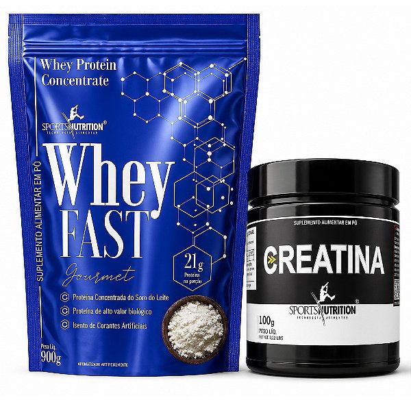 Whey FAST Gourmet 900g Leite em Pó + Creatina Natural 100g – Sports Nutrition