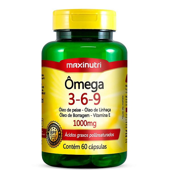 Ômega 3-6-9 - Óleos de Peixe - Linhaça - Borragem + Vit. E - 60cáps - Maxinutri