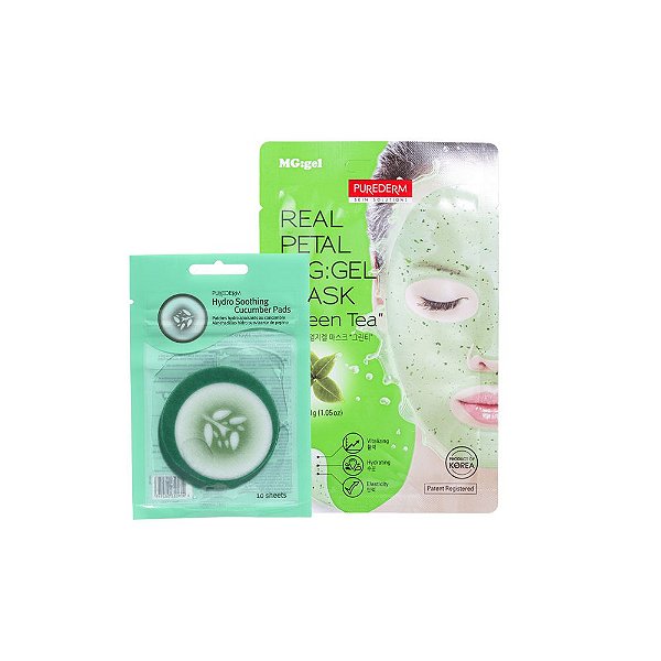 kit Skin Care - Máscara Facial em Gel Chá Verde + Máscara para Área dos Olhos -Purederm