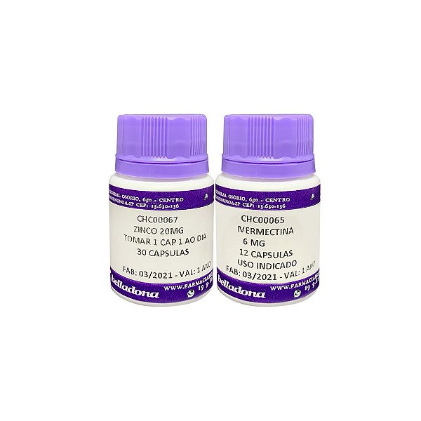 Kit Imunidade - Zinco 20mg 30 cápsulas + Ivermectina 6mg 12 cápsulas