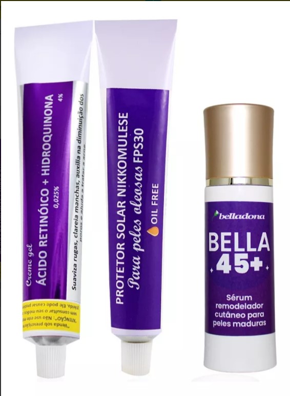 Kit Pele Perfeita 45+ | Gel Ácido Retinóico/Hidroquinona + Kit Sérum Gold 45+ com Protetor Solar Físico