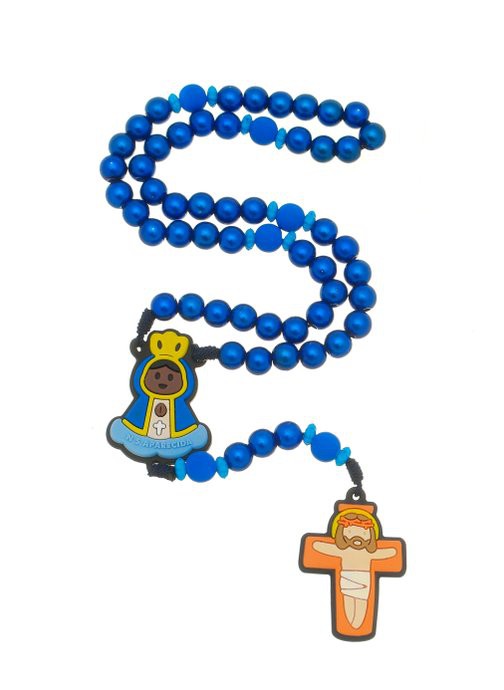 Terço de Nossa Senhora Aparecida infantil emborrachado - azul marinho