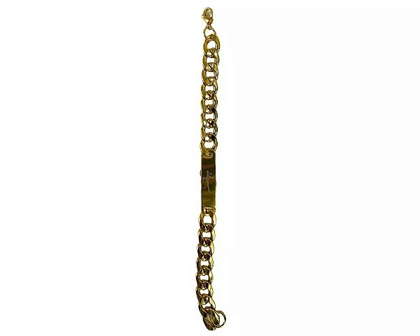 Pulseira Dourada Groumet Placa Fé 3.0 mm/ 22 cm Dourado