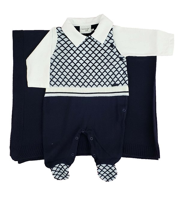 Saída Maternidade de tricot  c/ colete - 2 peças - Tam. P - Noruega - Ref.:118120