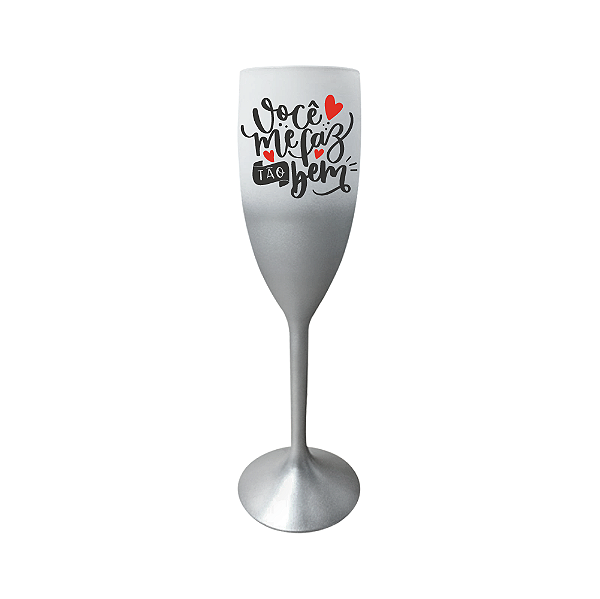 Taça Champanhe Jateada Você Me Faz Tão Bem Degradê Prata 170ml