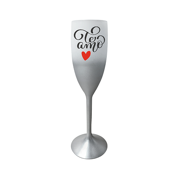 Taça Champanhe Jateada Te Amo Degradê Prata 170ml