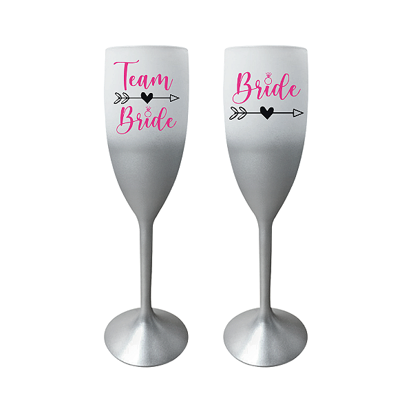Taça Champanhe Jateada Team Bride Degradê Prata 170ml