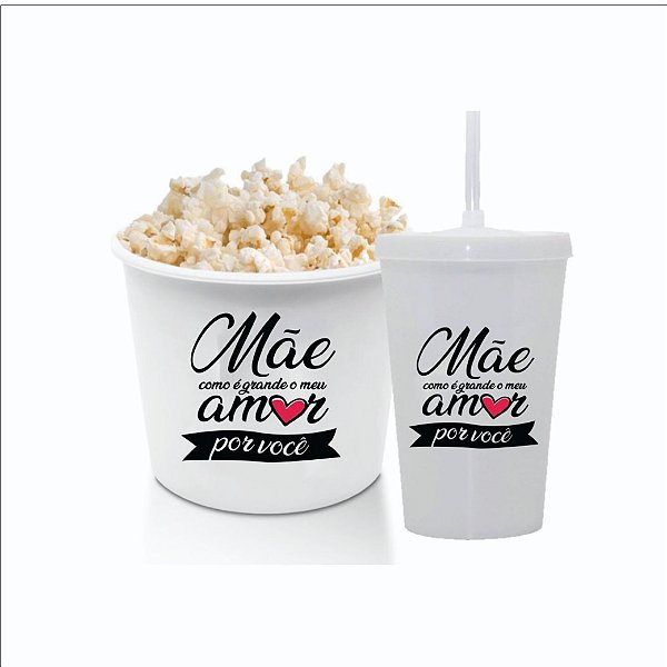 Kit Cinema - Dia das Mães (Balde de Pipoca e Copo com Canudo)