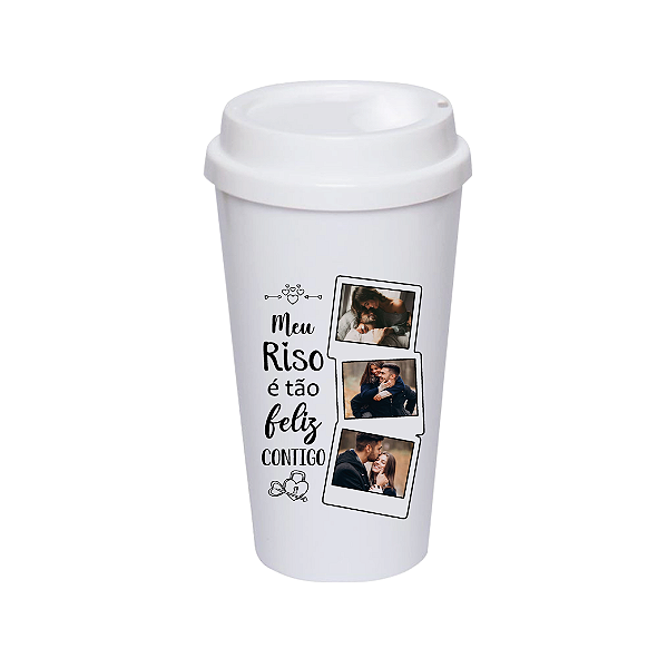 Copo Bucks com Fotos Dia dos Namorados - Meu Riso é tão feliz Contigo - 500ml