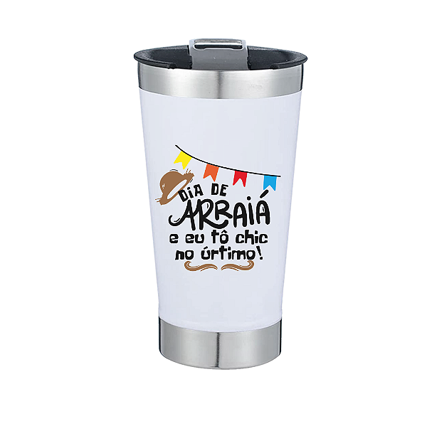 Copo Térmico com Tampa e Abridor 473ml - Festa Junina - Dia de Arraiá - Personalizado