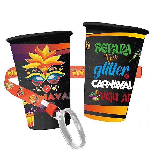 Kit 100 Copo Ecológico 550 ml 360º com Tirante Personalizado - Carnaval