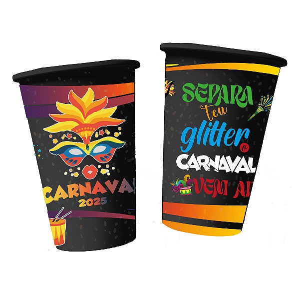 Kit 100  Copo Ecológico 550 ml 360º - Personalizado - Carnaval - Separa teu glitter o carnaval vem ai