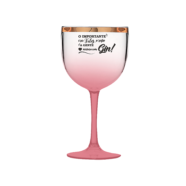 Taça de Gin Degradê com Borda Metalizada Rosê Gold - Personalizada