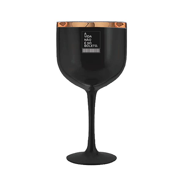 Taça de Gin Preto Fosco com Borda Metalizada Rosê Gold - Personalizada