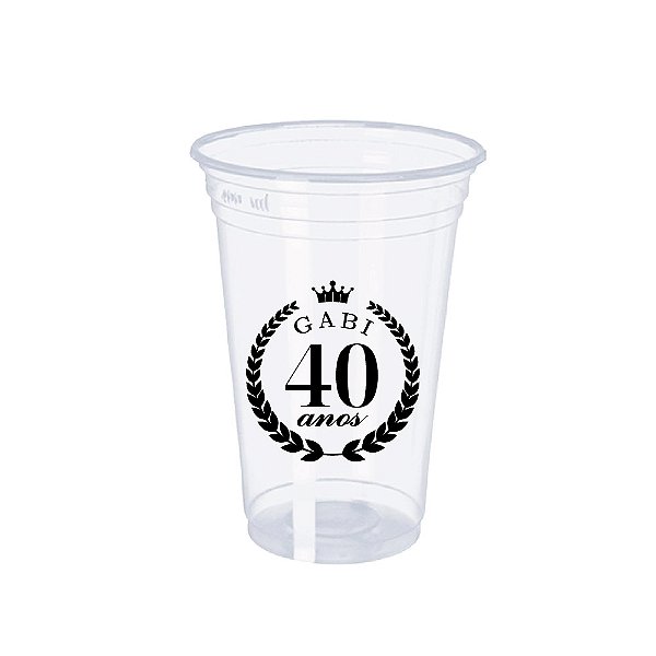 100 Copos Descartáveis 300ml Personalizados - Aniversário de 40 anos