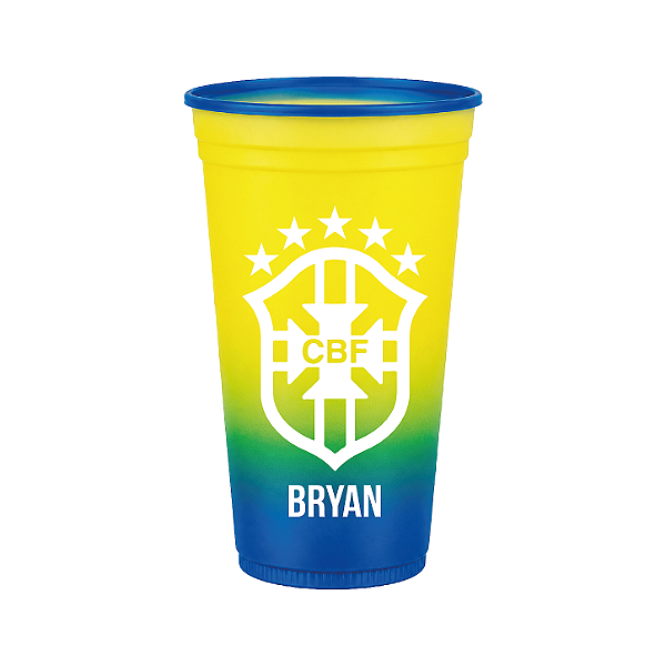 100 Copos Descartáveis Degradê Amarelo e Azul 700ml - Copa do Mundo 2026